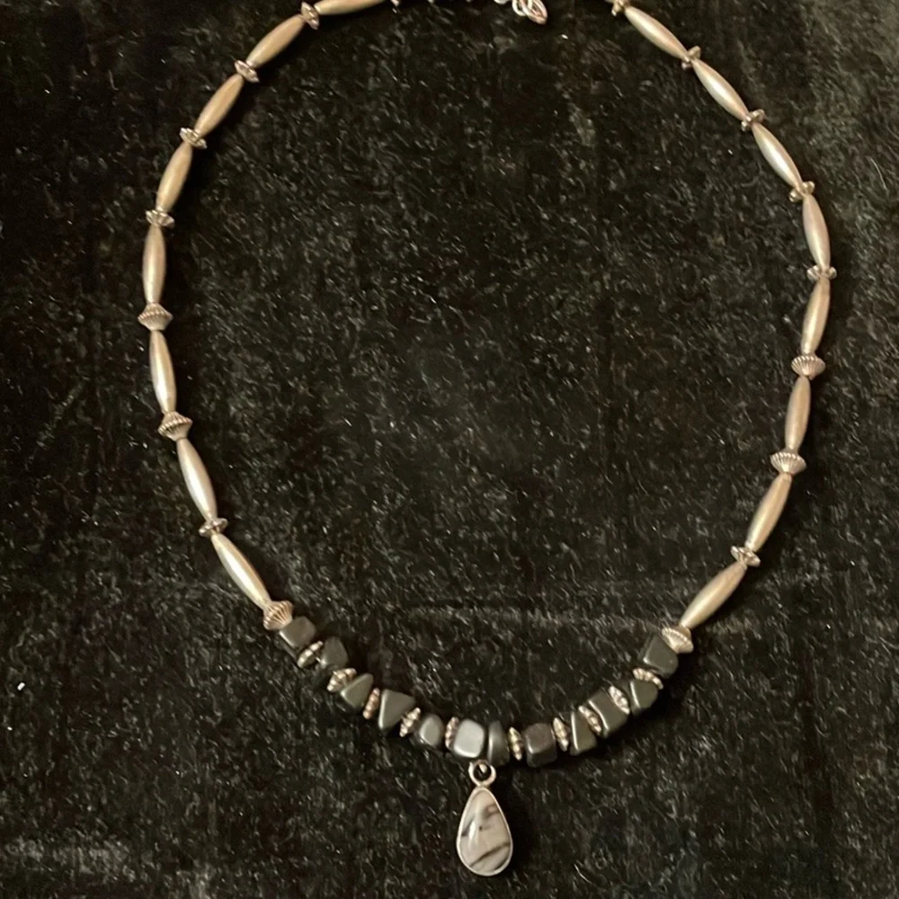 VTG Navajo Signed Onyx, Jasper & Sterling necklace - Picture 3 of 7